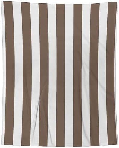 Plush Throw Blanket Taupe and White Stripes Soft Cozy Blanket Flannel