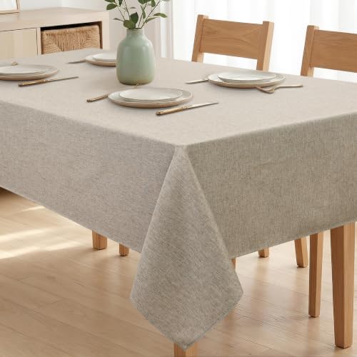 Hiasan Faux Linen Textured Rectangle Tablecloth, 60 x 120 Inch, Stone