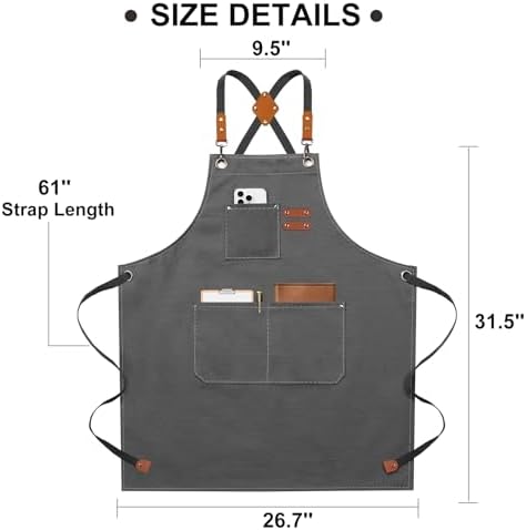 ZOMAO Chef Apron for Women Men with Large Pockets, Cotton Canvas Cross