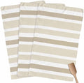 Beige Brown Kitchen Towels Set of 3, 18x26 Inch, White Stripe Soft