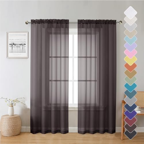 Lecloud Chocolate Sheer Curtains 72 Inches Long 2 Panels, Rod Pocket