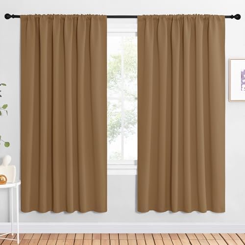 NICETOWN Bedroom Window Curtain Panels, Gold Brown, 2 Panels, 62 in x