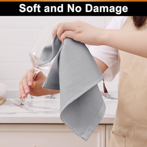 Homaxy 100% Cotton Waffle Weave Dish Cloths, 12 Pack, Light Grey