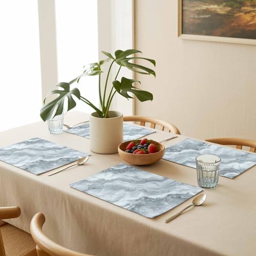 Placemats Set of 8, Abstract Gray Water Ripple Stripe Washable Table