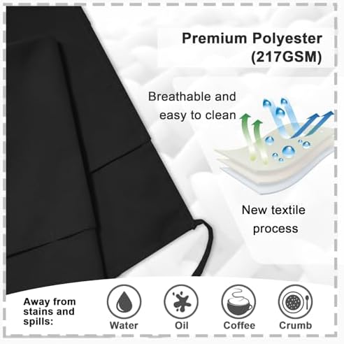 PLOYMONO 6P Black Server Aprons with 3 Pockets, Half Waist Waitress