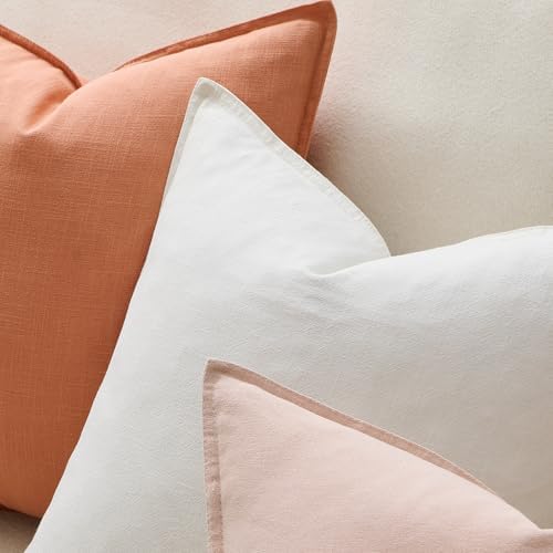 ANRODUO Decorative Linen Pillow Covers 18x18 Inch Coral Pack of 2