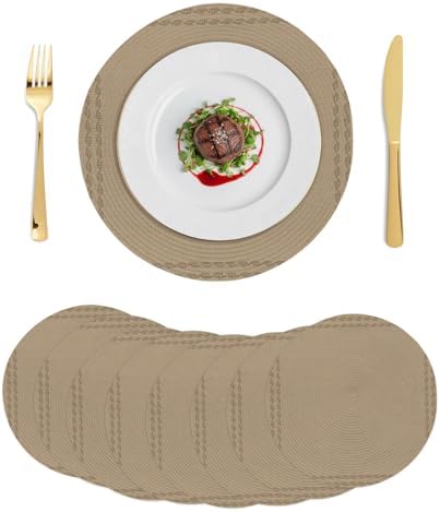 Minimalist Tan Round Braided Placemats Set of Set of 8 Heat Resistance