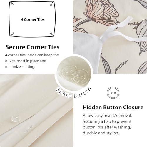 Simple&Opulence 100% Cotton Duvet Cover Set Queen Size, 3Pcs Cream