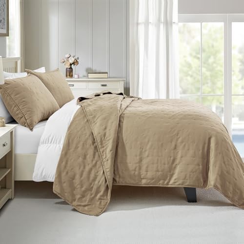 BOURINA Taupe King/CK Quilt Set 3-Piece Bedding Set Bedspread Coverlet