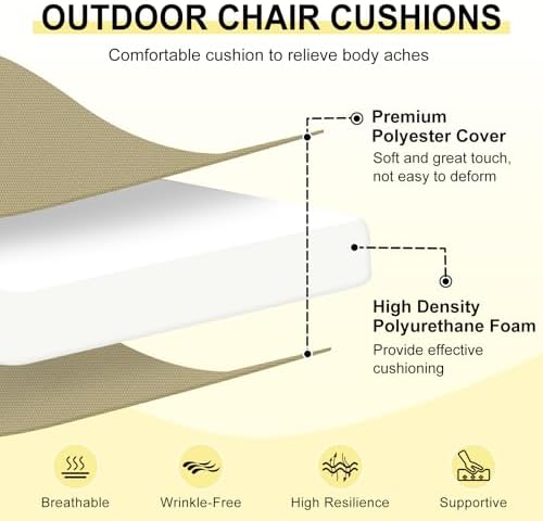 downluxe Outdoor Chair Cushions Set of 6 for Patio Furniture