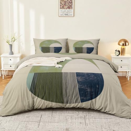 Light Gray Minimalism Theme Duvet Cover Queen Size, Minimalist Circles