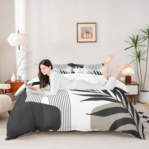 Erosebridal Boho Black White Queen Bedding Set, Mid Century Abstract