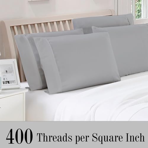 2 Pcs Queen Pillowcase Set 20x30 Inch, 100% Cotton, Light Grey
