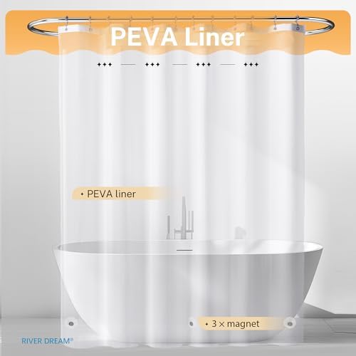 River Dream Grey Shower Curtain with Liner Set, Waffle Fabric Shower