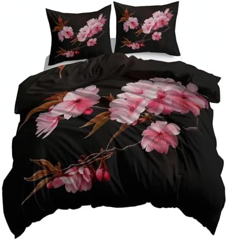 California King Duvet Cover Set Oil Painting Plant Cherry Blossom Soft