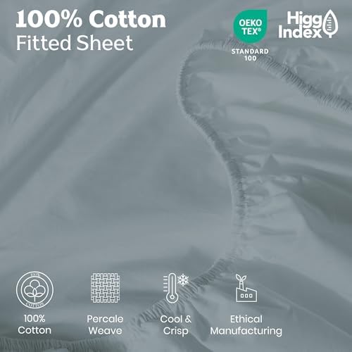 Supreme Elegance 100% Cotton Fitted Sheet for King Size Bed, Charcoal