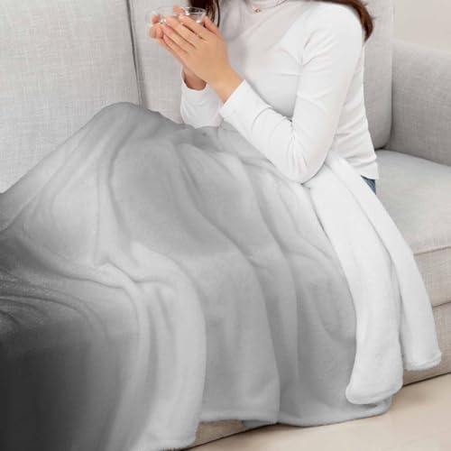 Flannel Fleece Blanket 60" x 80", Grey Ombre Microfiber Cozy Soft