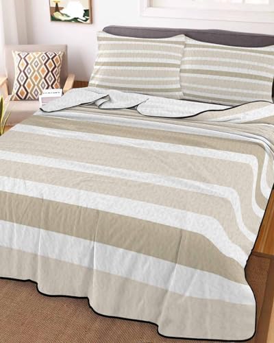 90x96in Quilt Bedding Set Minimalist Stripes Breathable Summer Cooling