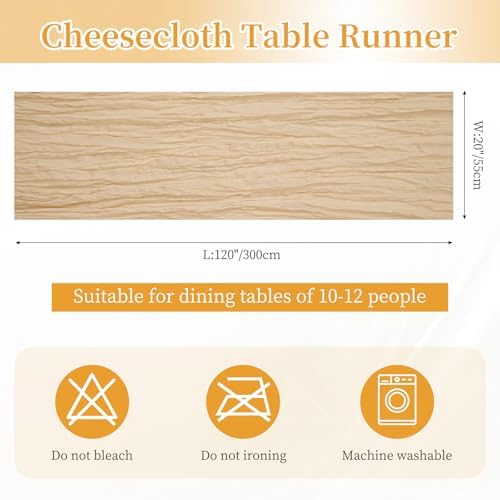 Beige Cheesecloth Table Runner 12 Pcs 20x120 Inch 10FT