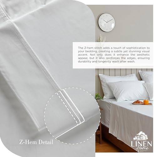 Linen Home Twin Sheets 100% Cotton Percale, 3 Pc Cooling Set - White