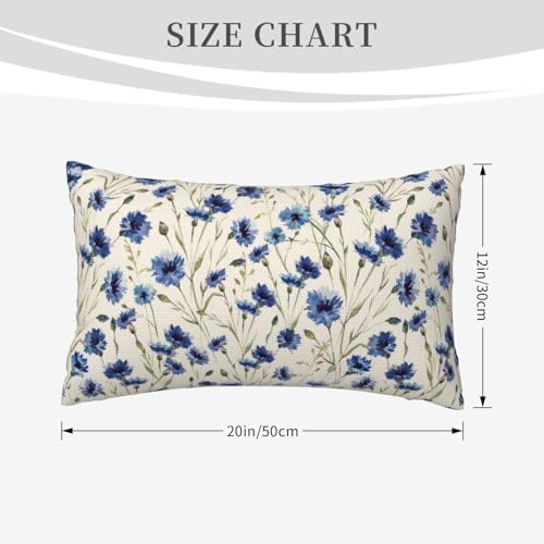 Blue Floral Throw Pillow Covers 12x20 Inch Set of 2, Vintage Flower