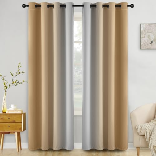 COSVIYA Grommet Blackout Ombre Beige Curtains W52 x L84 Inch