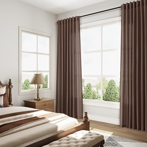 Nanspring Cappuccino Curtains 96 Inches Long, Back Tab Linen Blend