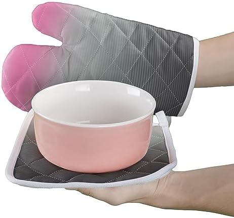 Quilted Cotton Terry Cloth Oven Mitt, Pot Holder Pink Grey Gradient