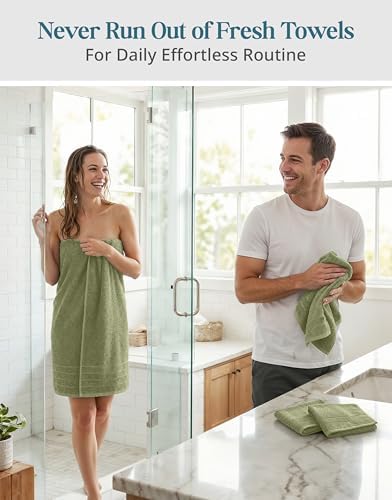 Casa Platino Towel Set for Bathroom 8 Piece Soft Absorbent - Oil Green