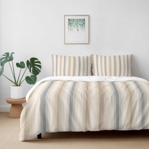 Brown Gray Striped Duvet Cover Queen Size, Modern Boho Stripes