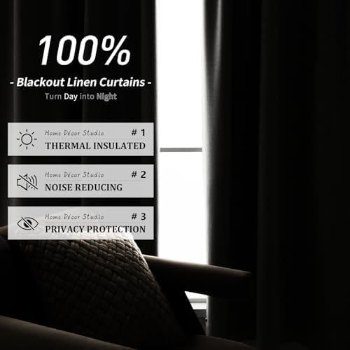 PANGSINNE Linen Blend 100% Blackout Curtains 120 Inch Length - 2