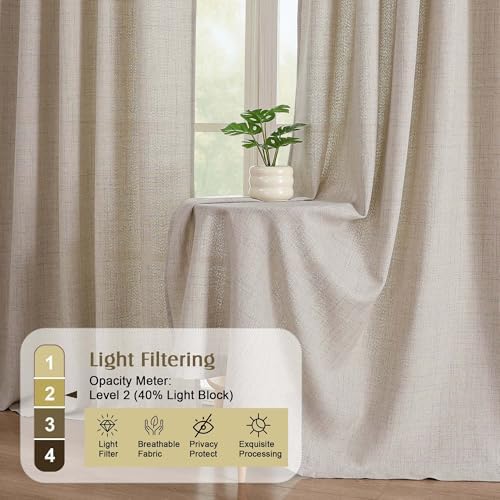 Simplebrand Linen Linen 120 Inch Curtains 2 Panels Set, Faux Linen