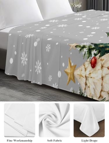 King Size Flat Sheet Only, Winter Christmas Trees Bed Top Sheet Soft