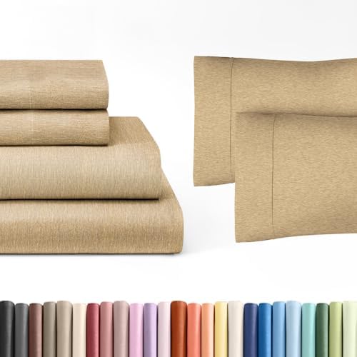 Heathered Tan 4-Piece Sheet Set & Pillowcase Bedding Bundle