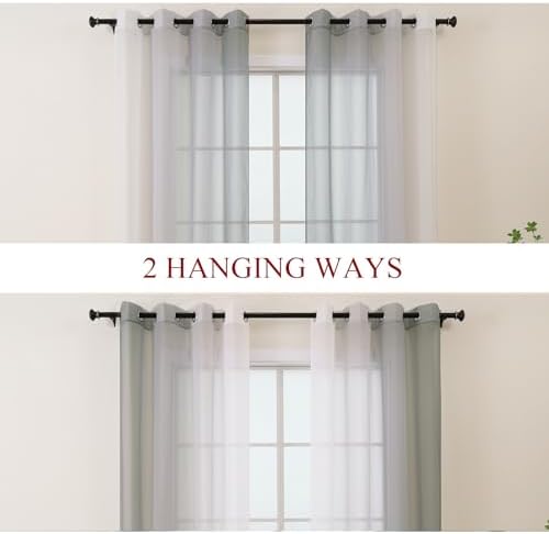 L.Z.E Grey Ombre Sheer Curtains 63 Inch Length for Living Room