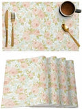 Placemats Set of 8, Beige Flowers Woven Placemat, Linen Place Mats for