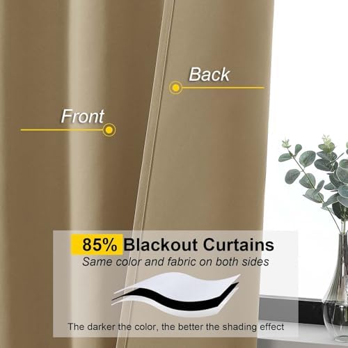 Taupe Blackout Curtains 84 Inch Length 2 Panels Set, Soft Solid