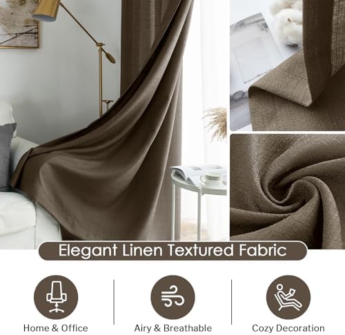 Melodieux Brown Semi Sheer Curtains 96 Inches Long for Living Room