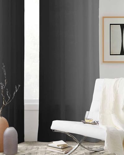 Black Gray Sheer Curtains 63 Inch Length Grommet Semi Sheer Drapes for