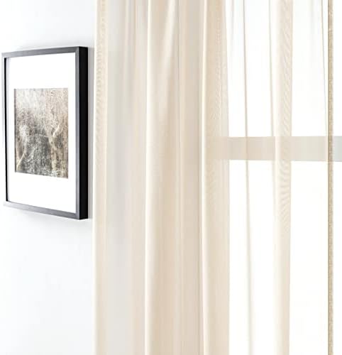 Curtains Semi Sheer Beige Solid Color Window Curtain for Bedroom, 52"