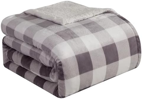 Elegant Comfort Ultra Soft Reversible Buffalo Plaid Flannel Sherpa