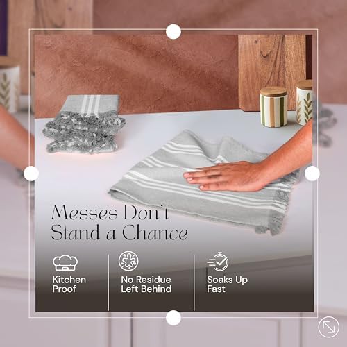 12 Pack Monochrome Stripe Kitchen Towels with Fringes, 16x26 Inch