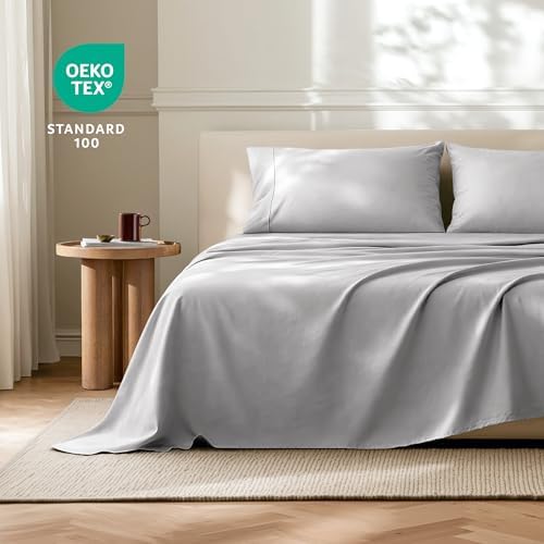 Bare Home Flat Top Sheet 1800 Ultra-Soft (King, Light Grey)