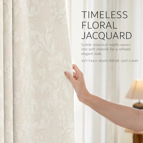 Floral Jacquard Cream Blackout Curtains for Bedroom 108 Inch Long 2