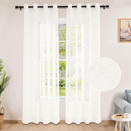 Fcoise Semi Sheer Curtains 120 inches Long | Faux Linen Grommet
