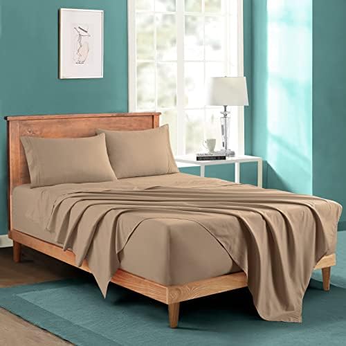 Manyshofu Extra Deep Pocket King Sheets, Khaki Microfiber, 4 Piece