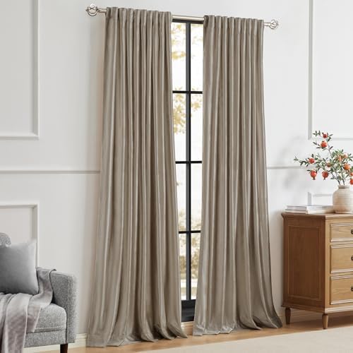 PRIMROSE Taupe Curtains 84 inch for Living Room,2 Panels Polyester