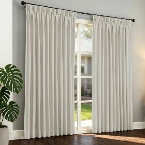 Beige Pinch Pleats 100% Blackout Window Curtains 108 Inches Long 2