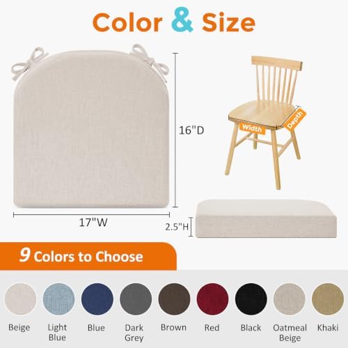 downluxe Chair Cushions for Dining Chairs, Memory Foam Linen Kitchen