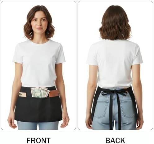BOHARERS Waist Apron with 3 Pockets 12 Pack - Black Waitress Server